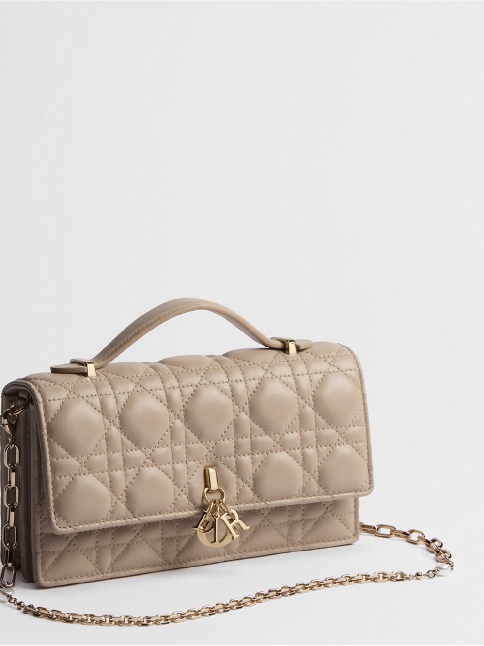 Dior Beige Quilted Top-Handle Shoulder Bag with Gold Hardware